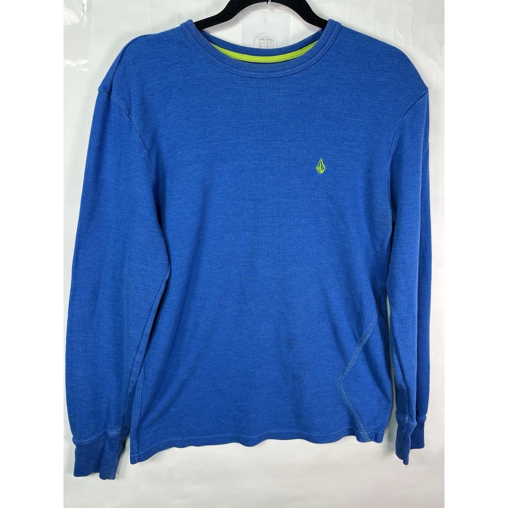 Volcom Long Sleeve Blue Neon Green Spell out Logo Thermal‎ Shirt Men's Size L